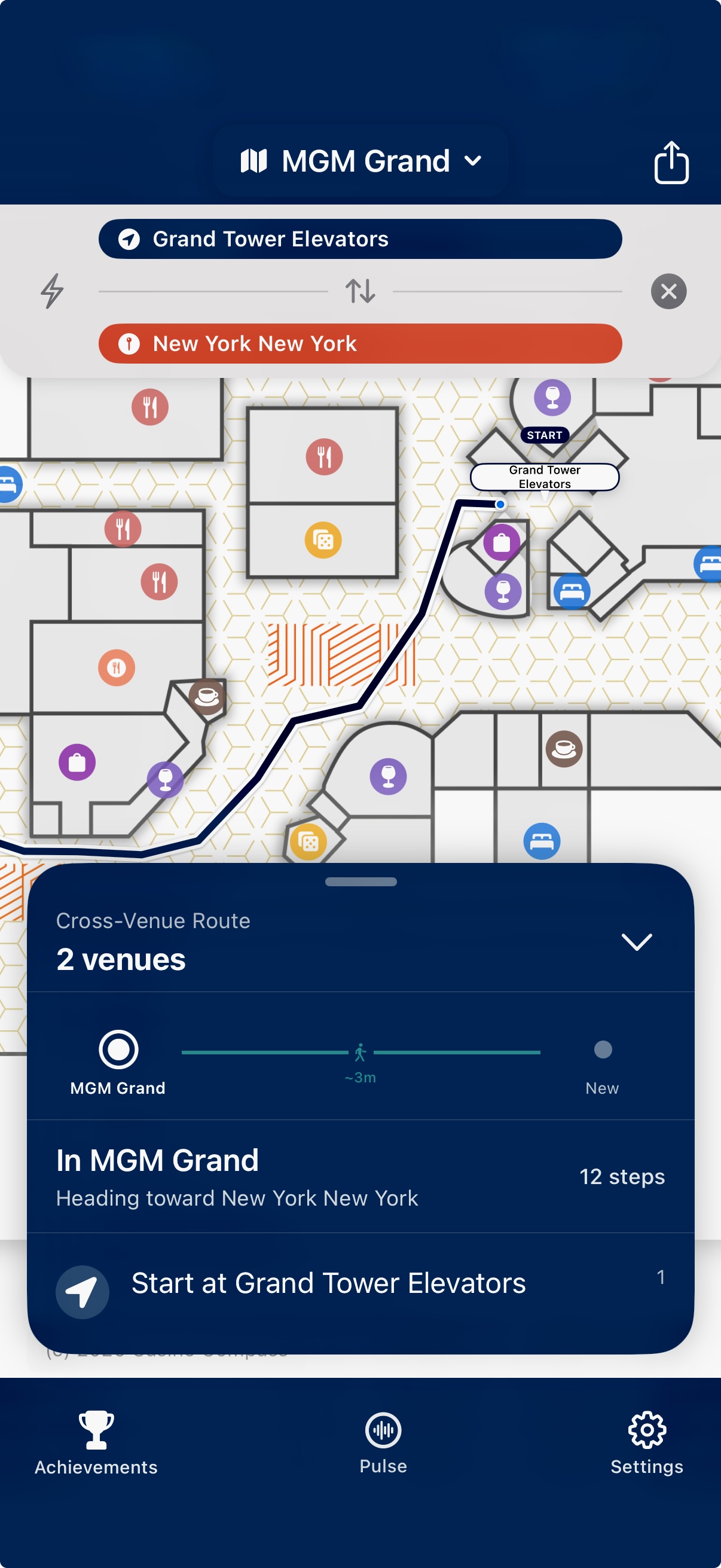 Casino Compass showing cross-venue navigation at a Las Vegas resort